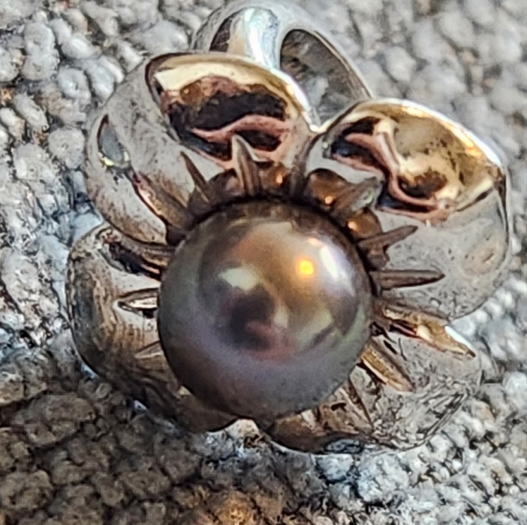 Authentic Endless Sterling Silver Big Black Pearl Flower Silver Bead - Picture 2 of 6